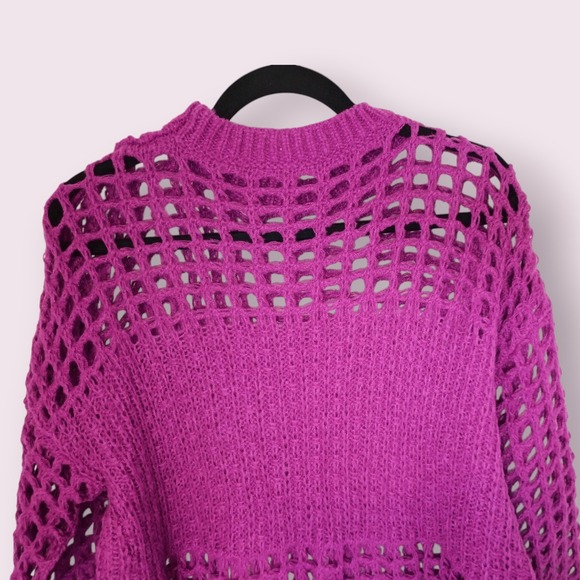 Womens Purple Crochet Knit Sweater Dress Midi Pullover Long Sleeve Open Knit OS - Picture 6 of 9